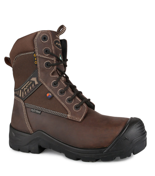 G2O, Brown| 8" 8" Leather & Nylon Work Boots | Slip Resisting Outsole