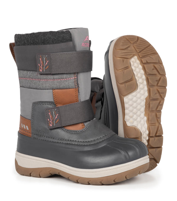 Taffy, Pink & Grey | Kids Winter Boots with Removable Felt